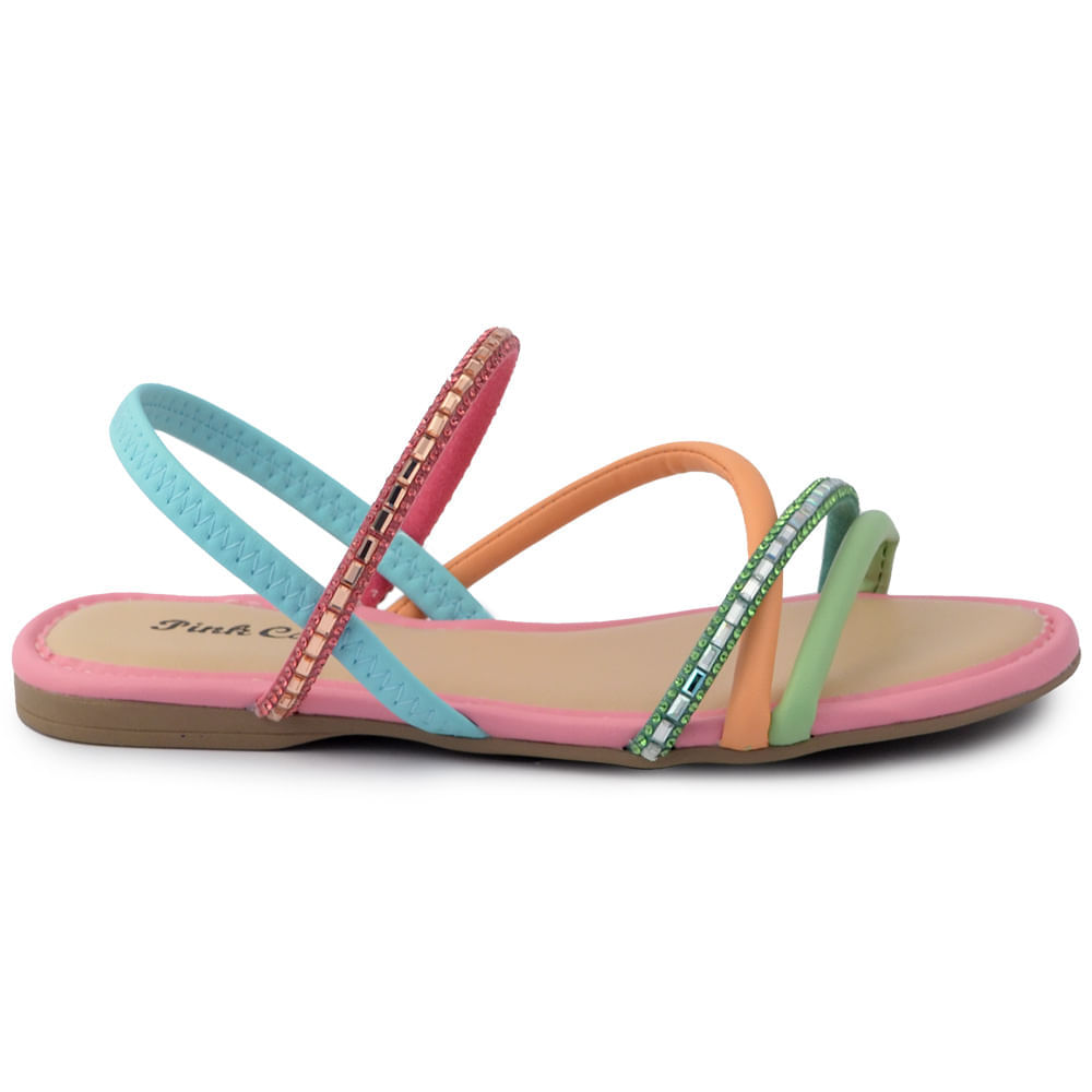 Sandália Rasteira Infantil Pink Cats Feminina com Pedrarias V2964 - Foto 1