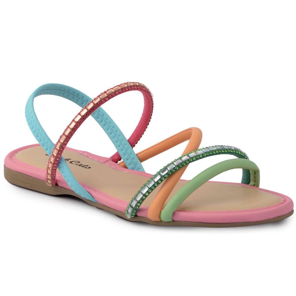 Sandália Rasteira Infantil Pink Cats Feminina com Pedrarias V2964 - Foto 2