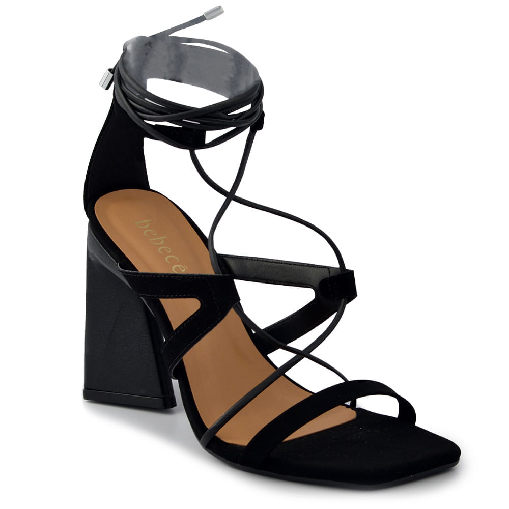 Sandália Bebecê Feminina Amarração Salto Alto Geométrico T8635-204 - Foto 2