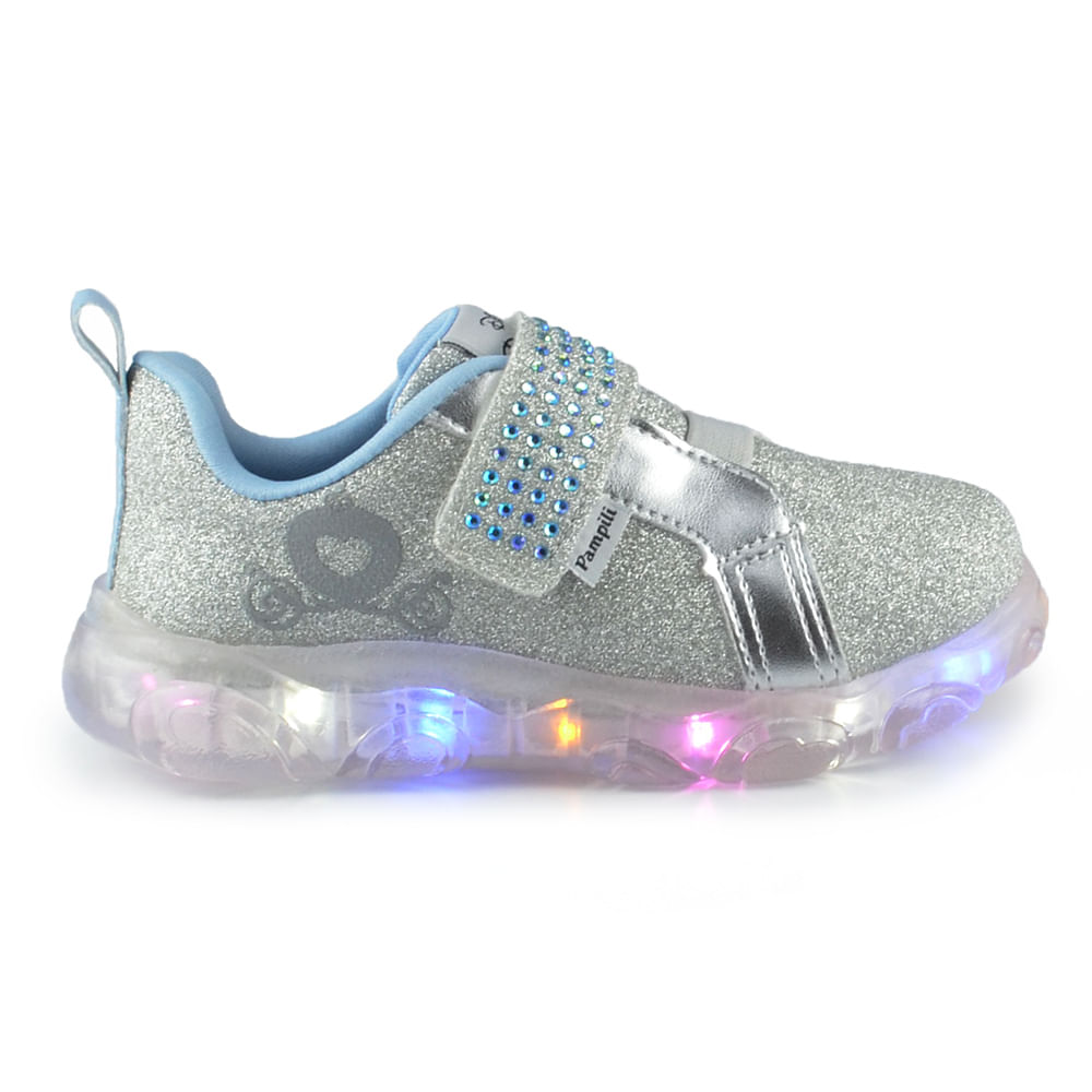Tênis Infantil Pampili Feminino Princesas Disney Cinderela LED 682.026 - Foto 1