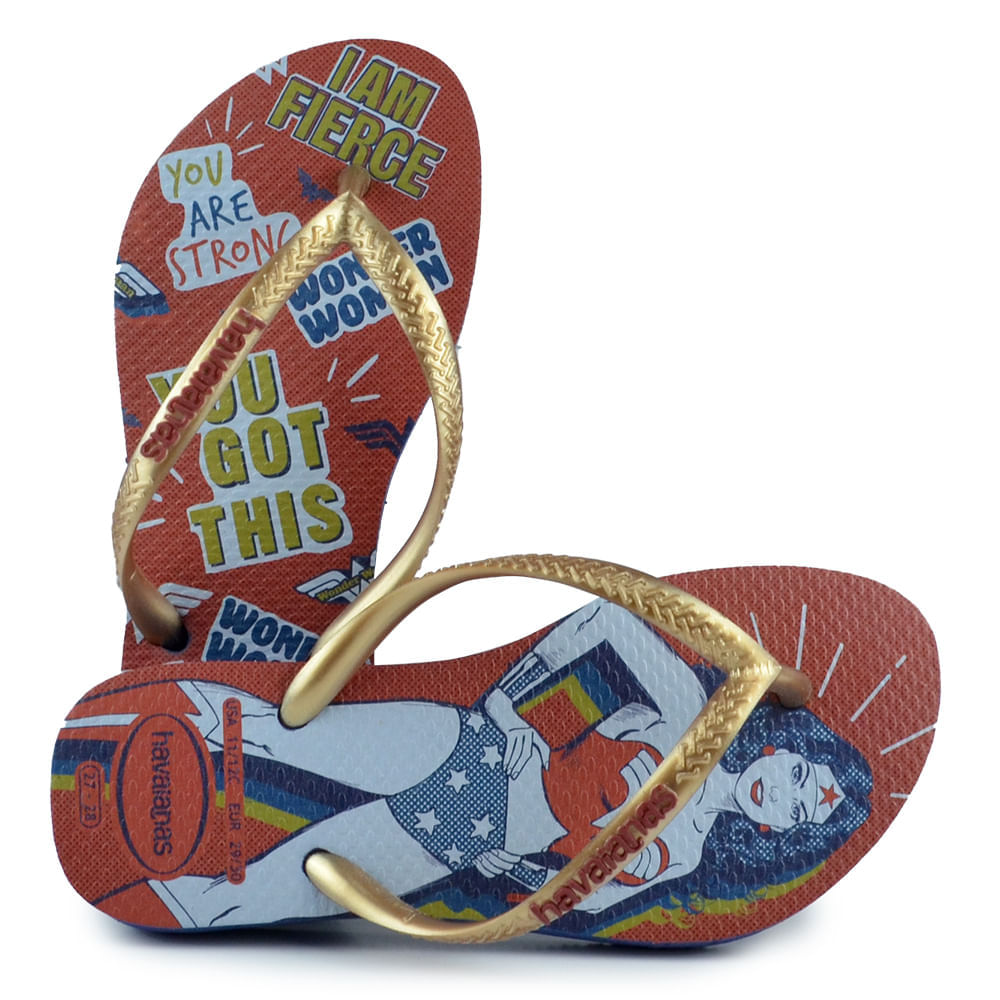 Chinelo Infantil Havaianas Feminino Mulher Maravilha SLIM HEROINAS - Foto 1