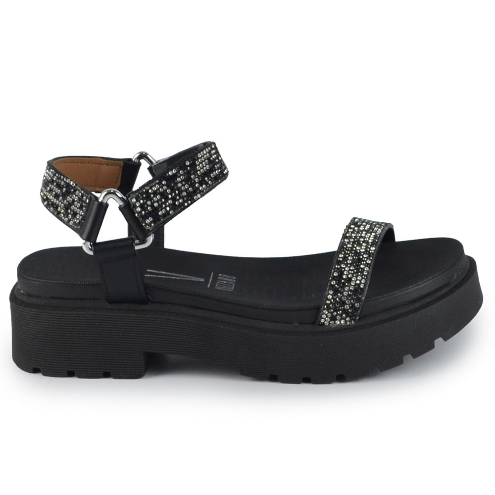 Sandália Tratorada Vizzano Feminina Salto Baixo Strass - Brilho 6499.103 - Foto 1