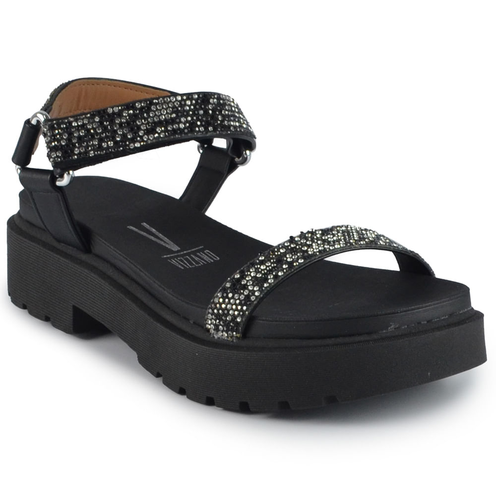 Sandália Tratorada Vizzano Feminina Salto Baixo Strass - Brilho 6499.103 - Foto 2