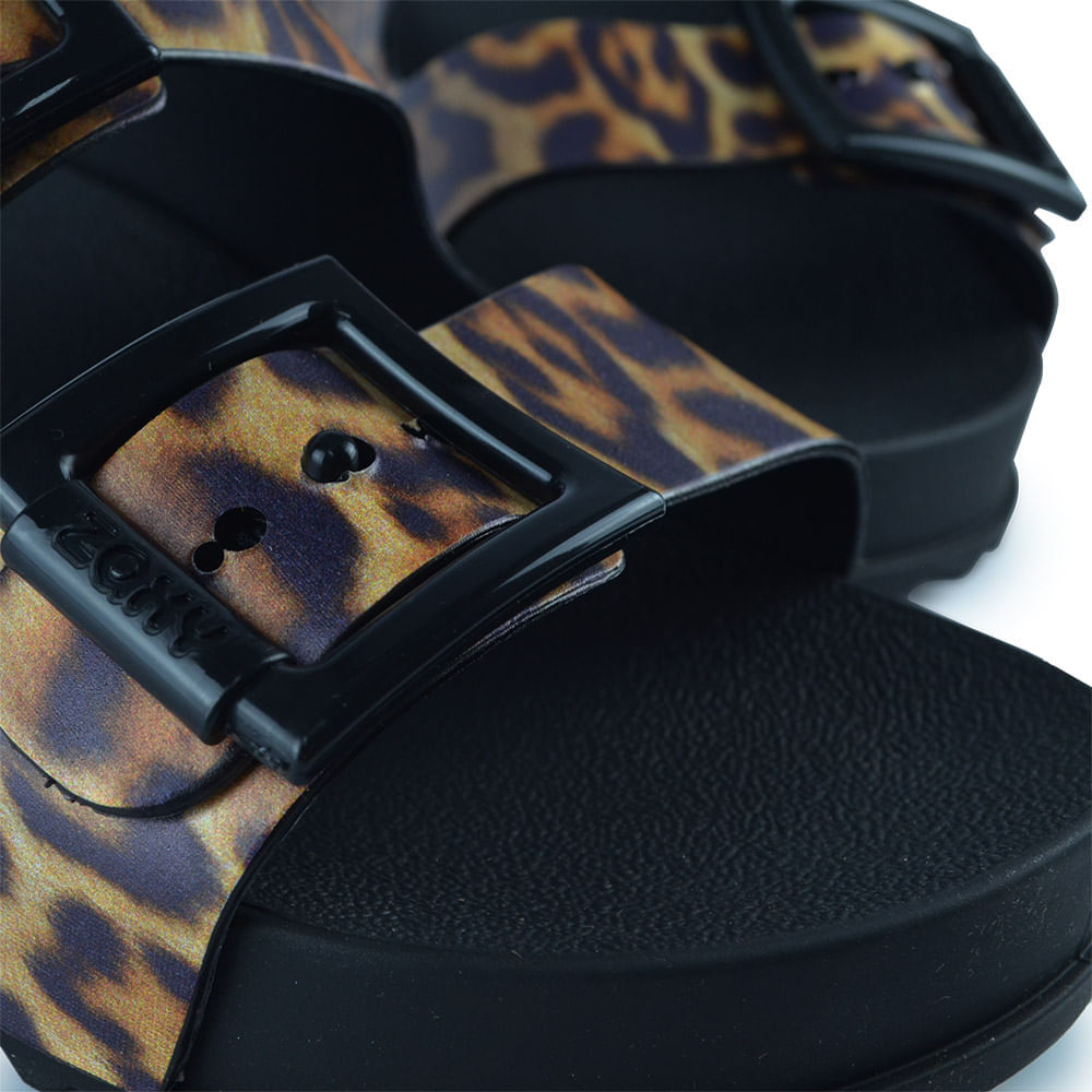 Sandália Slide Zaxy Feminina Glitter/Animal Print - Brilho 18954