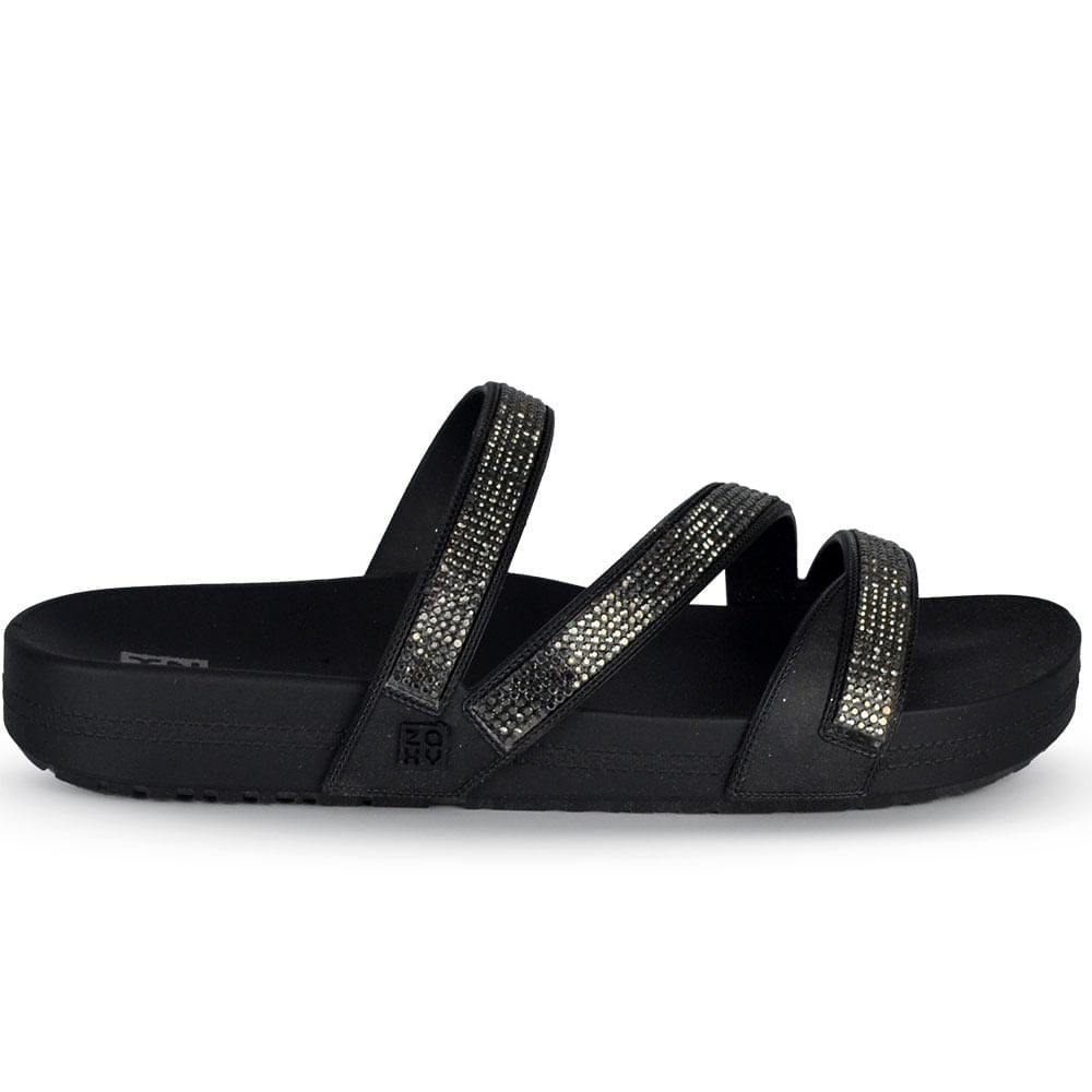 Sandália Slide Zaxy Glow Feminina Strass - Brilho BK 19017 - Foto 1
