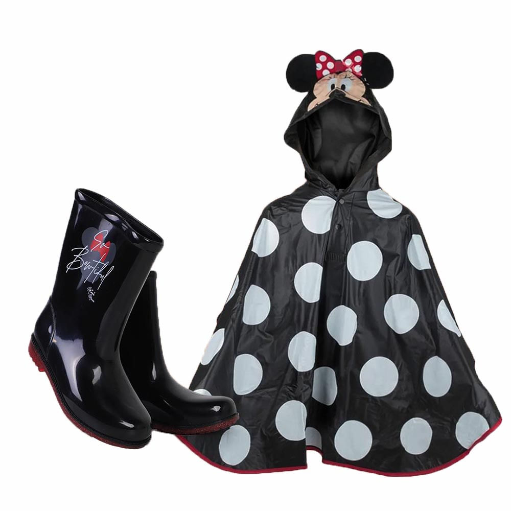 Kit Bota Galocha Infantil Grendene Feminina Minnie com Capa 23083 - Foto 2